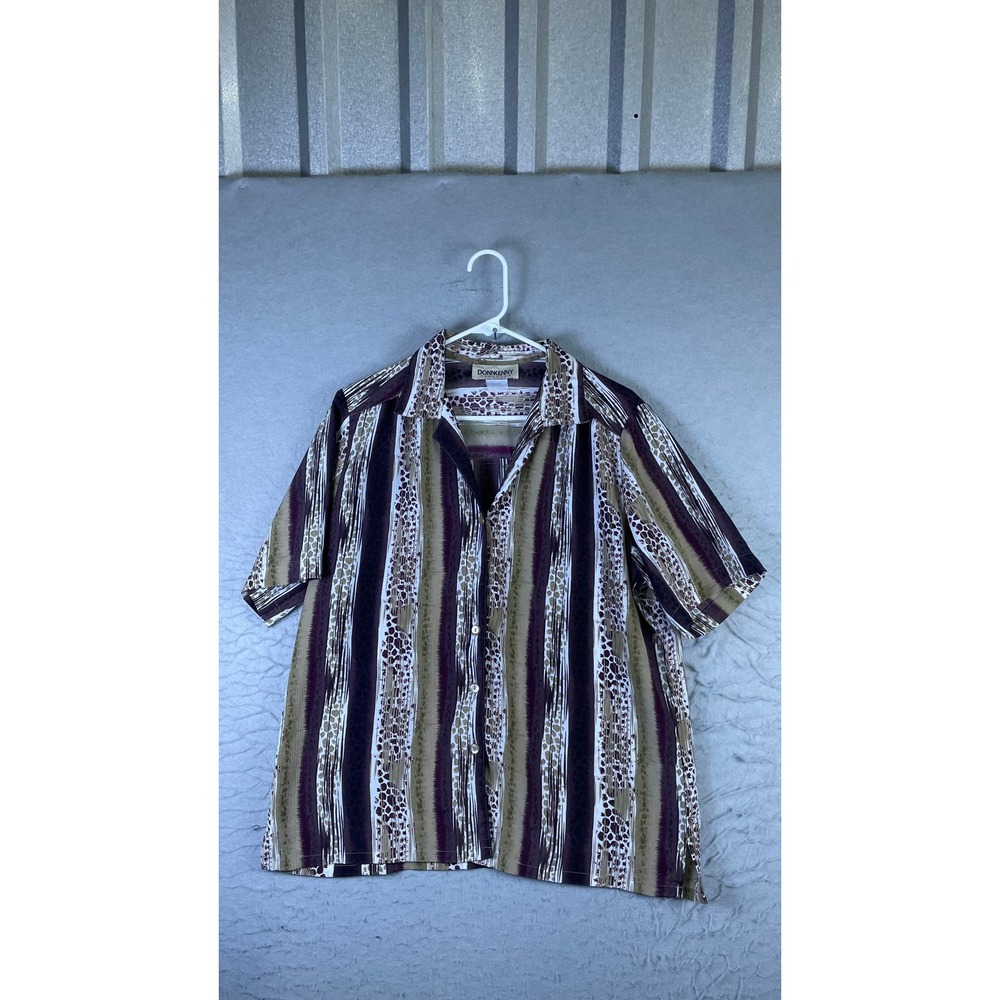 Donnkenny Classics Button Up Shirt Men L Brown Excellent Animal Stripe Safari